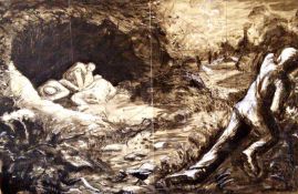 Cartoon of The Agony in the Garden 30 x 20" Grey ink wash with white heightening Signed and dated