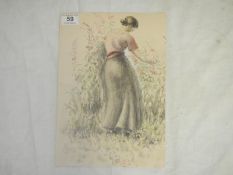 A watercolour study of lady picking flowers attributed to franklin White