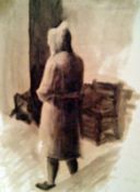 Hooded Figure 20" x 15" Oil on paper Signed and dated 28/6/48 by Joseph Smedley
