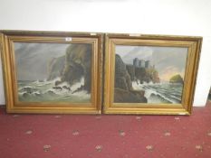 Pair of oils on canvas, gilded frames, coastal scenes sig M W havill