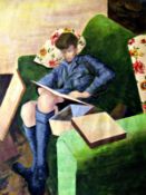 Barry Paish Sitting on a Sofa 24" x 18" Egg tempera on paper Signed and dated 1956 by Joseph