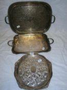 3 large heavy silver plate trays