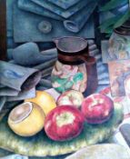 Jug and Fruit Framed, Oil on canvas on board 23 ½ " x 19 ½" Signed on reverse but not dated by