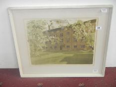 Lithograph of fellows building, Christ's college, Cambridge, signed Richard Sells, label on back