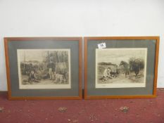 2 f/g engravings of rural scenes dated 1887, signed but indistinct