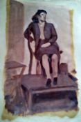 Portrait of a Reading Student 22" x 15" Oil on paper Signed and dated Feb. 1948 by Joseph Smedley