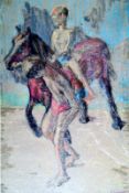 Two Boys with a Horse Framed & Glazed Pastel on pastel paper 20" x 13 ½" Signed but not dated by
