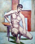 Kneeling Male Study Oil on canvas 18" x 14" Signed and dated 1964 by Joseph Smedley