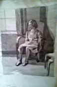 Girl Sitting 15" x 12" Ink wash on paper Signed and dated Aug, 1949 by Joseph Smedley