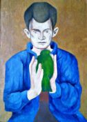 Young Man with a Parrot Framed 15 ½"x 11 ½" Oil on board Signed and dated 1977 by Joseph Smedley