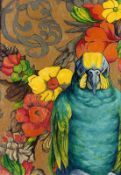 Amazon Parrot with Flowered Background Oil on board 17" x 12" Attribution on reverse and dated