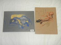2 studies of reclining ladies signed Franklin White