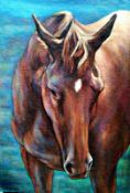 Front View of a Horse 16 ½" x 11 ½" Oil on canvas on board Signed and dated 1989 by Joseph Smedley