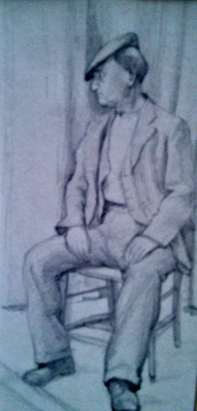 Model at Reading with Flat Cap 16" x 8" Pencil on paper Signed and dated 1950 by Joseph Smedley