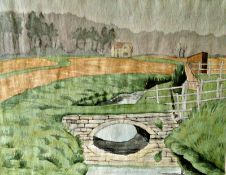 Bridge over River Poulter 9 ½"x 7 ½" Watercolour on paper Signed and dated 14/5/49 by Joseph