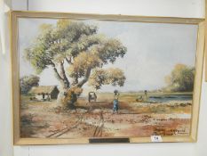 Framed Oil on board, village scene 'Chinchvad India' presentation 1959 signed N G David