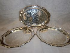 3 oval silver plate trays