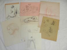 A quantity of pencil sketches and studies from Franklin White school including nudes (