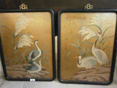 Pair of handpainted Oriental panels