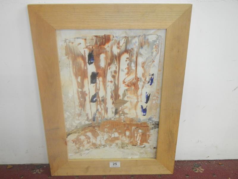 Oak framed abstract Pallet oil on board, Signed but indistinct