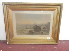 19thC lithograph 'Coastal Headland' W.H. Vernon facsimilie signed (glass a/f)