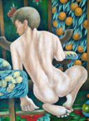 Male nude, back view with Oranges and Lemons 18" x 14" Oil on canvas Signed and dated 1948 by Joseph