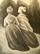 Two Ladies Walking 10 ½" x 8" Pencil and wash on paper Signed and dated 1949 by Joseph Smedley