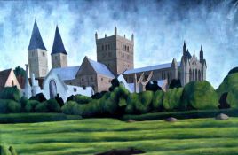 Southwell Minster Framed, Oil on canvas 29 ¼" x 19 ½" Signed and dated 1967 by Joseph Smedley