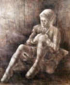 Barry Parish seated on a Cushion 17"x 14" Pen, ink and essence Signed and dated 1954 by Joseph