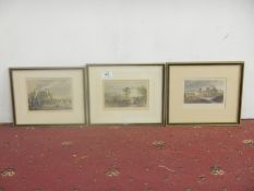 3 F/G hand coloured engravings including Newport and Prudhoe Castle