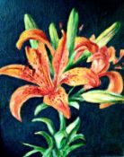Tiger Lily 8 ¼" x 7" Oil on board Signed and dated 1989 by Joseph Smedley
