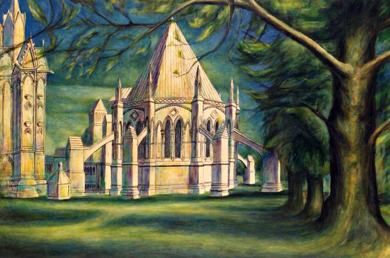 The Chapter House, Lincoln Framed Oil on canvas 35 ½" x 23 1/2" Signed and from 1987 by Joseph