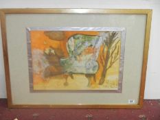 F/G watercolour 'In the Chelsea Living Room' Signed Hazel McKinley (Master & Pupil Exhibition)
