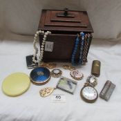A mixed lot of jewellery etc in wooden box