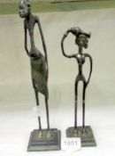2 old bronze African figures