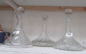3 cut glass ship's decanters