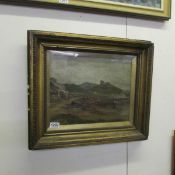 A framed and glazed 19th century landscape oil on canvas, signed but indistinct