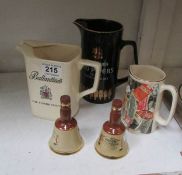 2 Wade water jugs, A Rington's jug and 2 empty Wade whisky bell miniatures