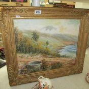 A framed oil painting of Tenerife by Lopez Moreno, 1961