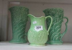 4 green Wade jugs