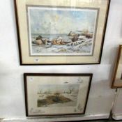 2 limited edition framed and glazed prints 'Towards Ravenscar' and 'Snow Lay All About' both