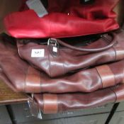 3 Radley brown leather holdalls and a ladies red bag with matching purse and smaller bag