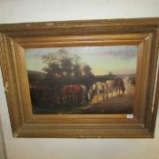 A horses at river scene study on canvas