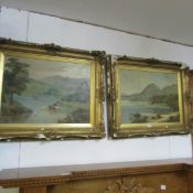 A pair of gilt framed mountain scenes on canvas, a/f