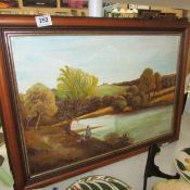An oil on board angling scene signed J Bentham '94