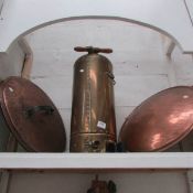 A brass 'pump' and 2 copper lids