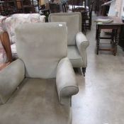 2 green upholstered armchairs