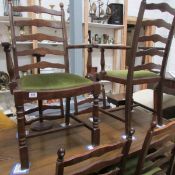 An oak dining table and 6 chairs