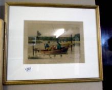 A framed and glazed engraving 'Fishing in a punt' by Henry Alken