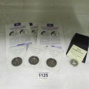 A Queen Mother Barbados silver dollar and 3 Queen Mother crowns